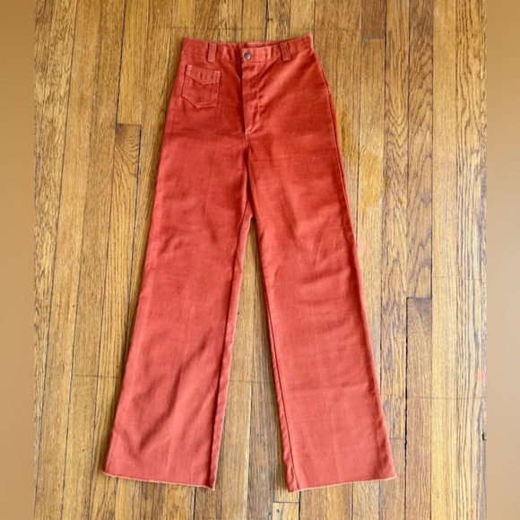 Vintage DITTOS pants jeans high rise 1970's orange twill double yoke Size XS